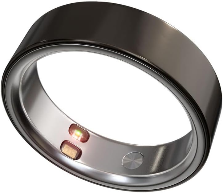 Smart Ring Health Tracker 5ATM Waterproof Sport Ring Exclusive Vibration Alerts Titanium Blood Oxygen/Sleep/Emotional Management Women Cycle Prediction Compatible with iOS/Android Night Stealth 12.5