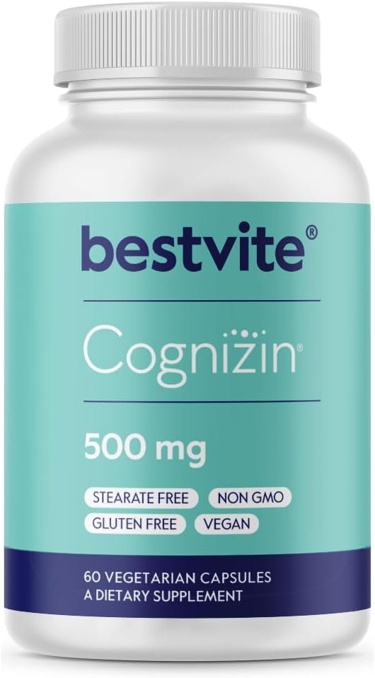 BESTVITE Cognizin Citicoline 500mg (60 Vegetarian Capsules) – Clinically Studied Premium Choline Nootropic – No Stearates – Vegan – Non GMO – Gluten Free – Brain Supplements for Memory and Focus