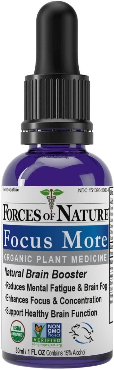 Forces of Nature Focus Supplement, Focus More Homeopathic Medicine, Nootropics Brain Support Supplement, Helps Memory & Concentration, 1 fl oz