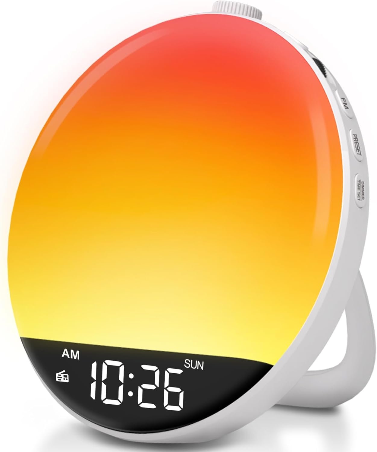 DreamSky Sunrise Alarm Clock Radio for Bedroom – Extra Loud Alarm Clock for Kids Heavy Sleepers Adults, Digital FM Radio with Bluetooth Speaker, Volume Control, Dimmable RGB Night Light, Timer