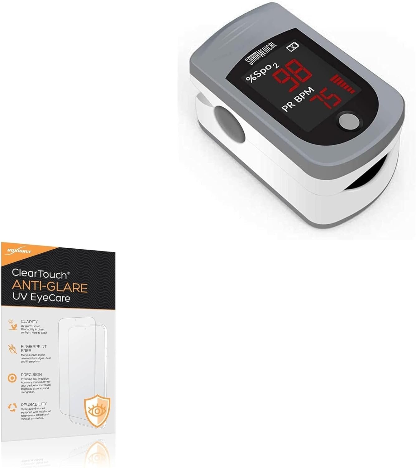 BoxWave Screen Protector Compatible With Santa Medical Fingertip Pulse Oximeter (AS-301-L) – ClearTouch Anti-Glare Anti-UV EyeCare (2-Pack), Filters out Harmful Blue Light Reduce Fatigue