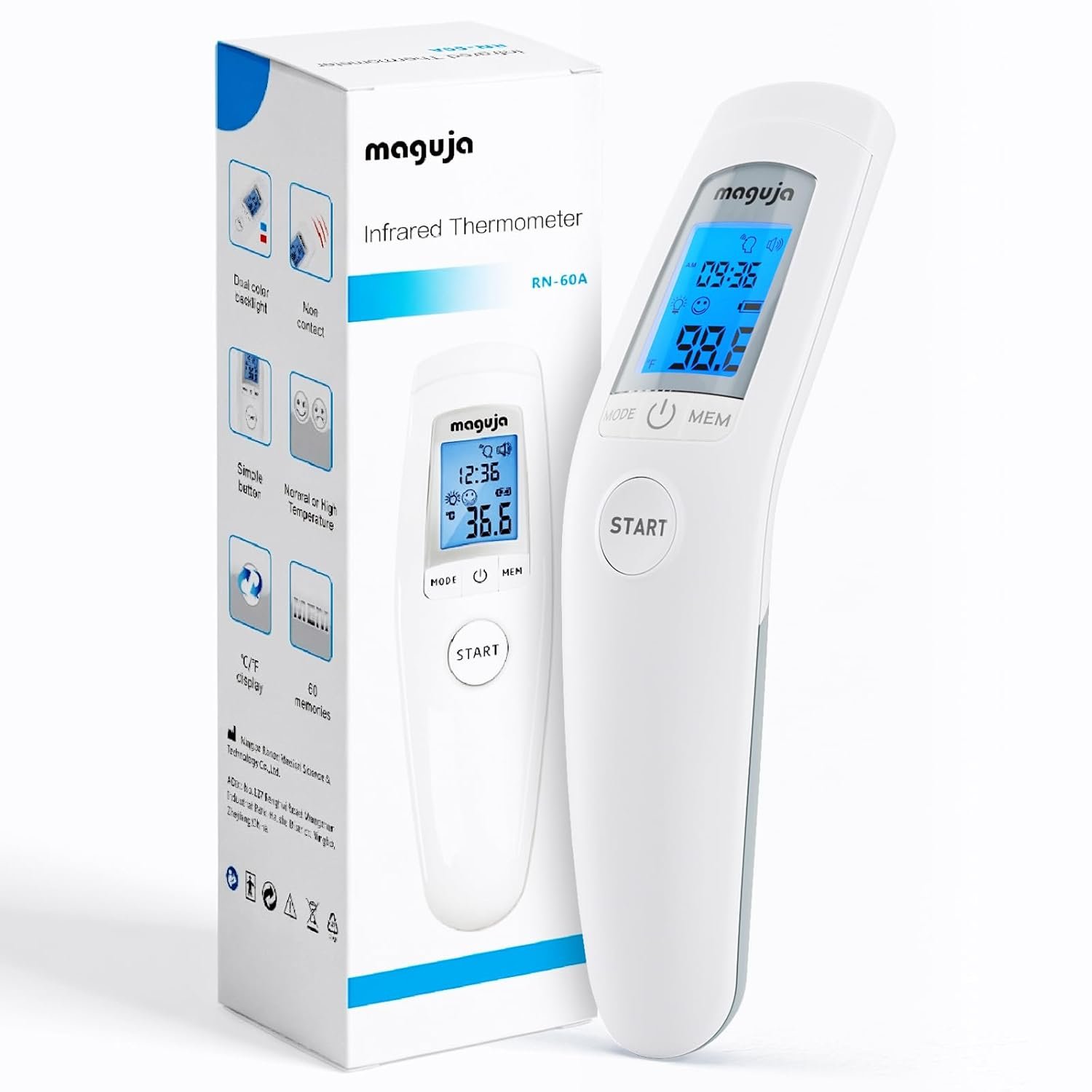 Infrared Forehead Thermometer, maguja Touchless Digital Infrared Thermometer for Adults, Kids, Baby with 3 in 1 Digital LCD Display for Forehead, Body with Fever Alarm and Memory Function