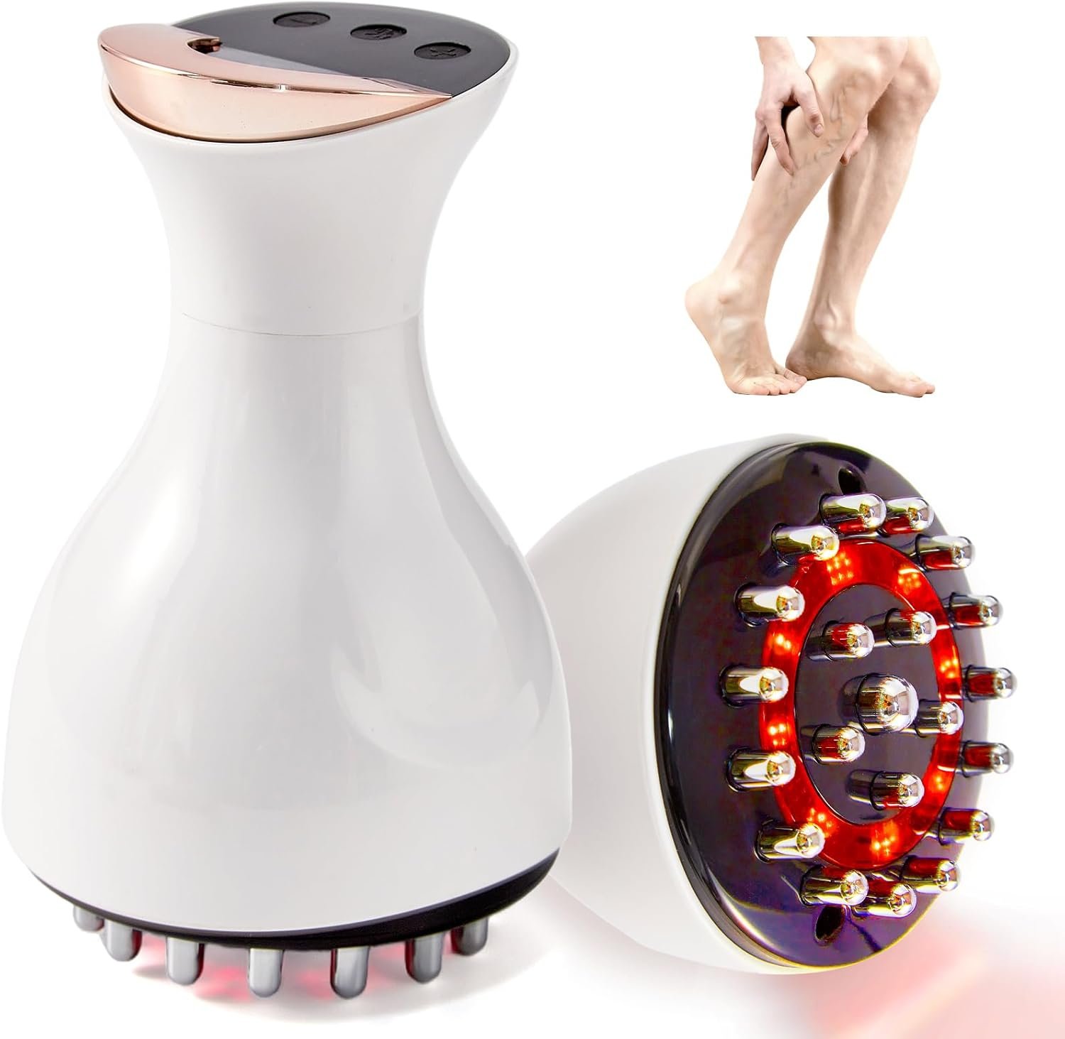 Leg Massager for Circulation and Pain Relief, Lymphatic Drainage & Varicose Veins Support – Calf, Foot & Knee Massager with SoothingPulse, Heat, Light & Vibration – White