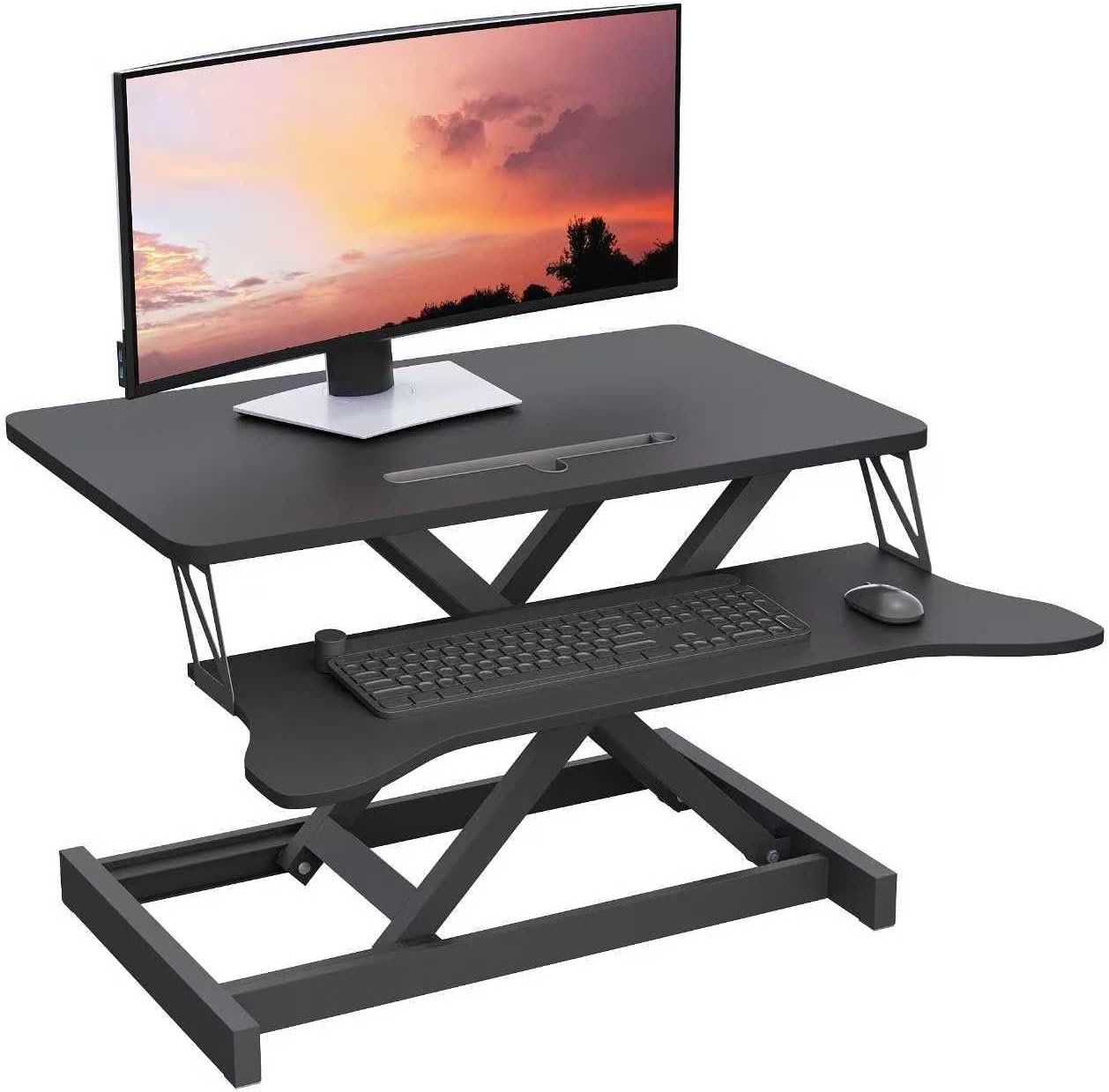 Panana Standing Desk Height Adjustable Sit to Stand Converter Stand Up Desk Tabletop Workstation Dual Monitor Desk Riser for Home Office (32″)