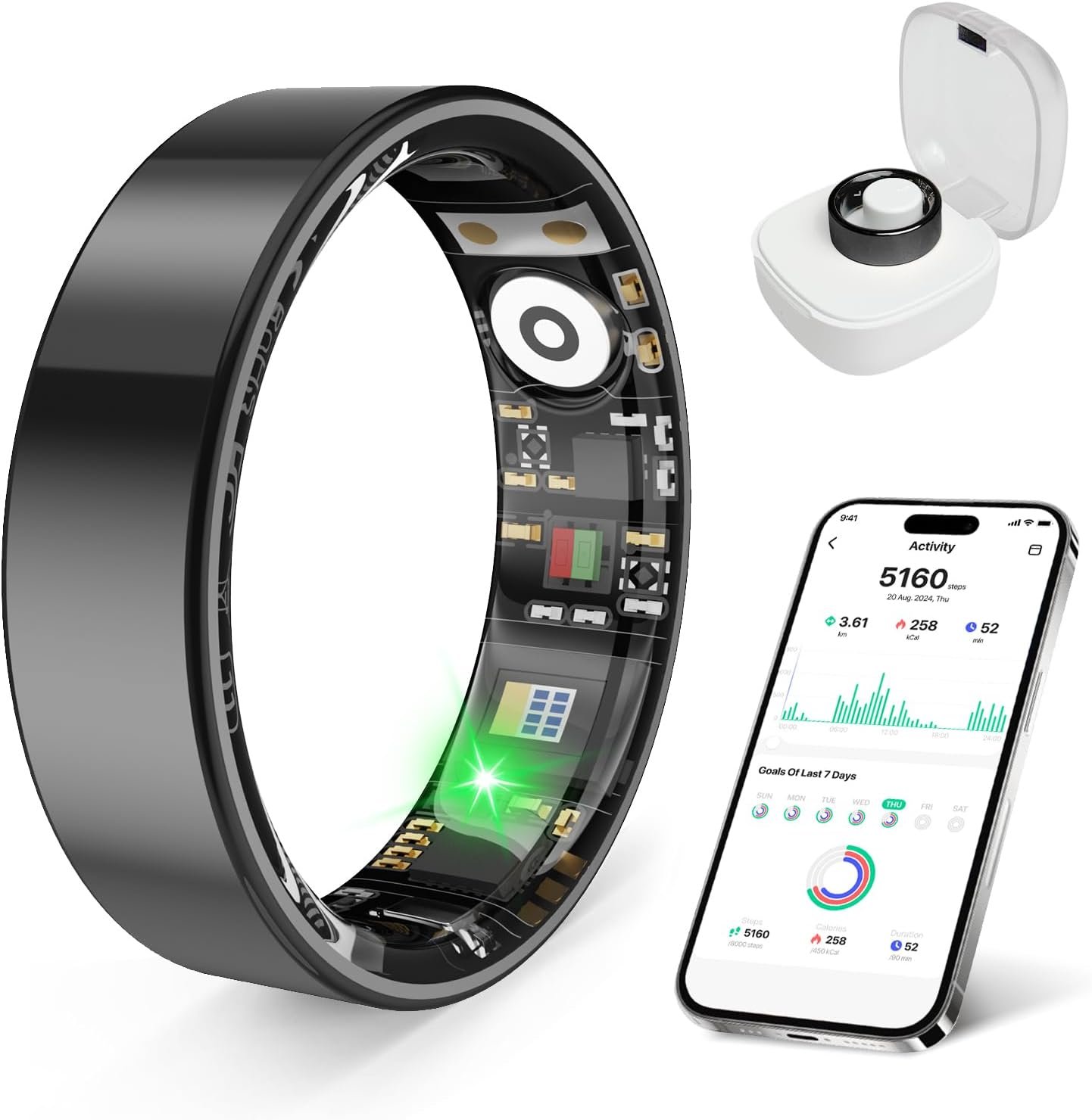 Smart Health Ring, Featuring Stress and Sleep Monitoring Functions, Compatible with iOS and Android,Waterproof Fitness Tracker for Women & Men, No Subscription Fee. (Black, 11)