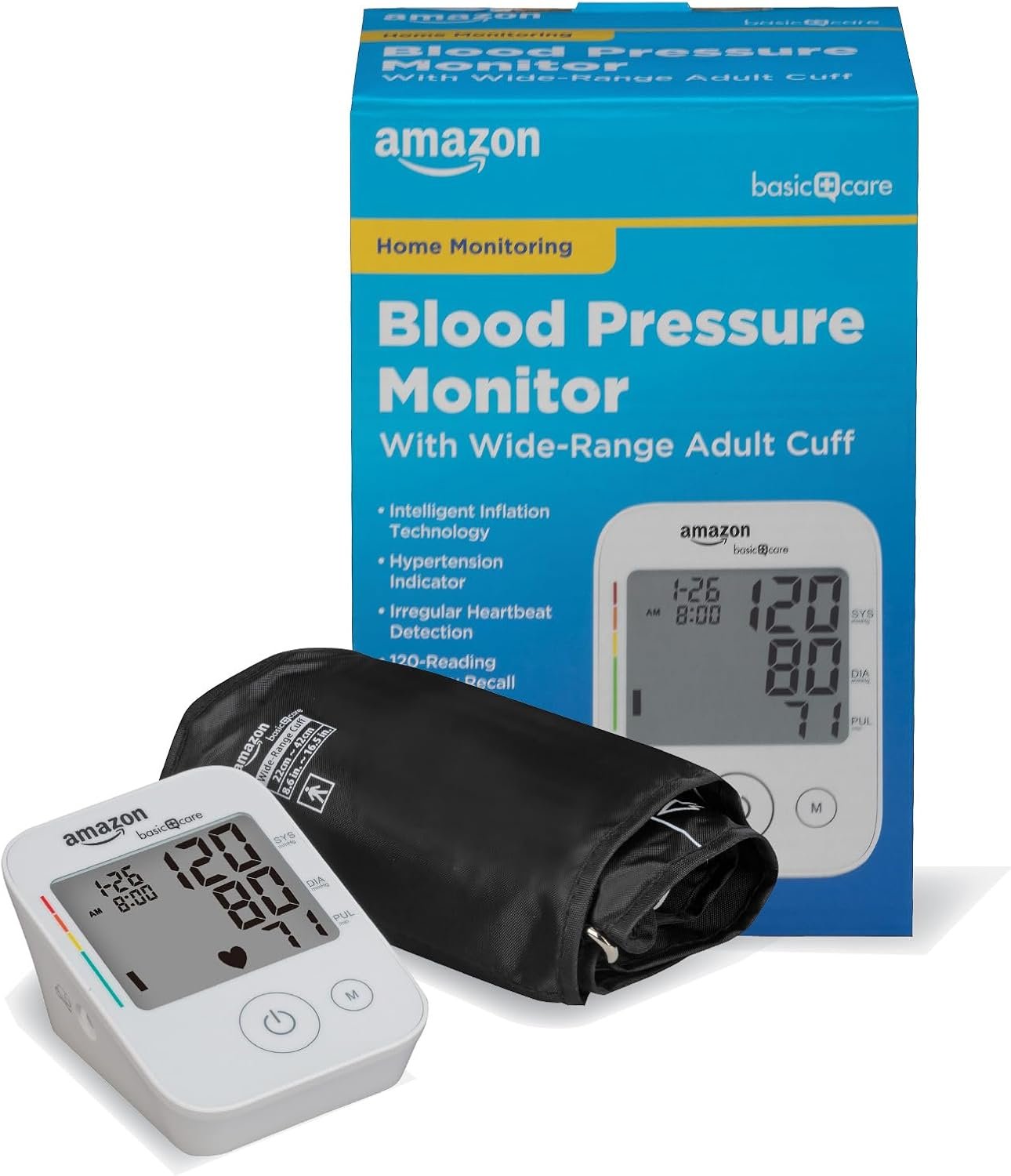 Amazon Basic Care Blood Pressure Monitor, Wide Range Arm Cuff with Intelligent Inflation Technology, Large (Previously Healthwise)