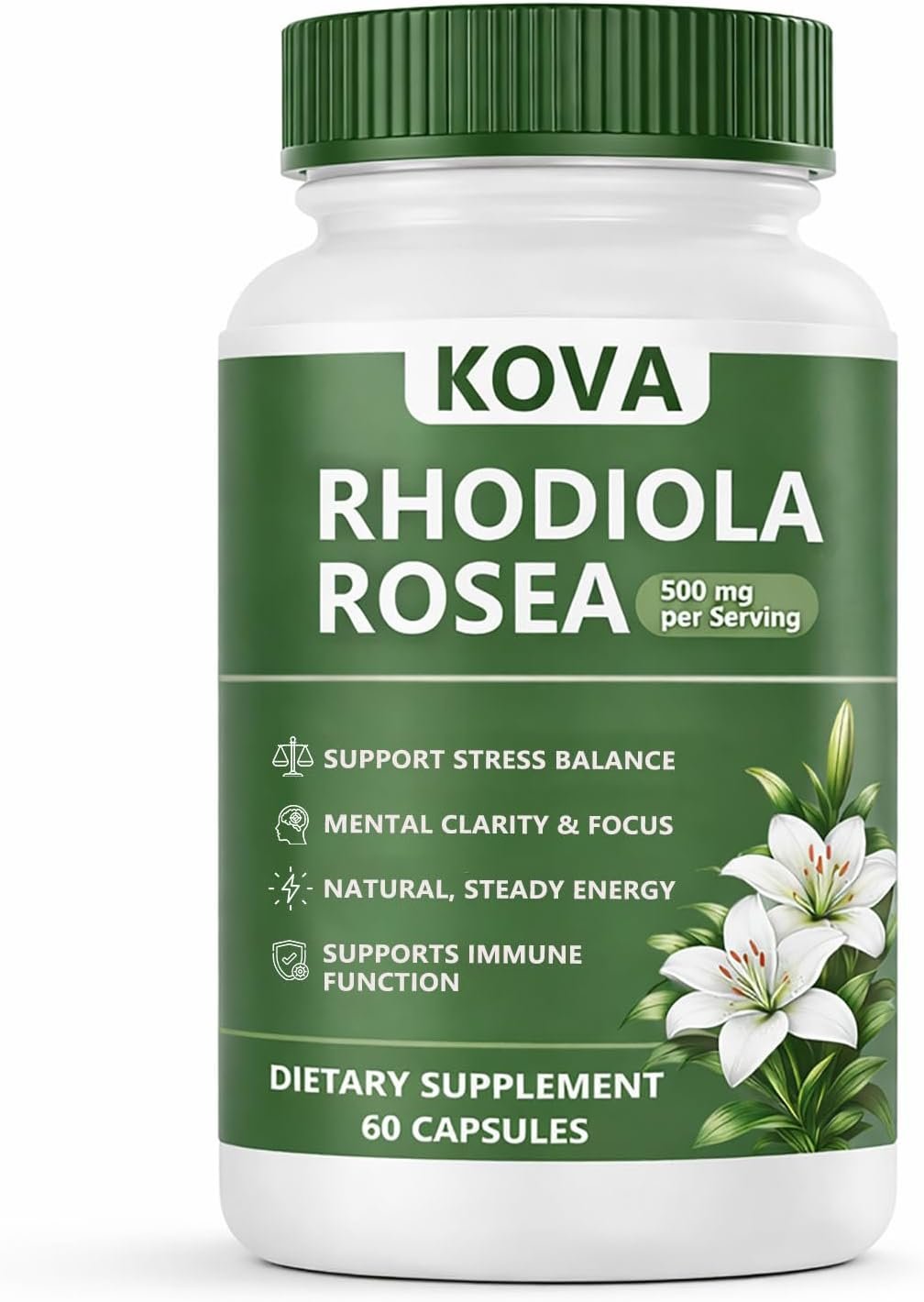 wuliao KOVA Rhodiola Rosea Capsules, Rhodiola Rosea Extract Supplement for Balanced Cortisol – Stress & Focus Support, Metabolism, Energy & Immune Health – 60 Capsules (1)