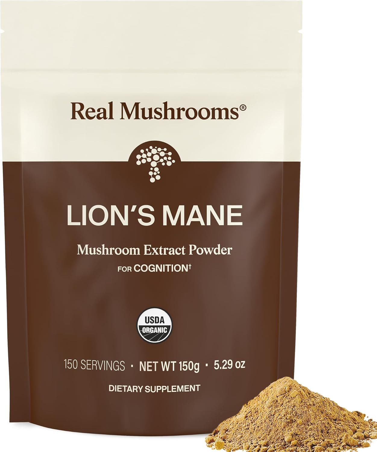 Real Mushrooms Lion’s Mane Supplement Powder – Organic Lions Mane Extract – Functional Mushrooms with Verified Beta Glucans – Functional Blend – Non-GMO, Vegan with 150 Servings