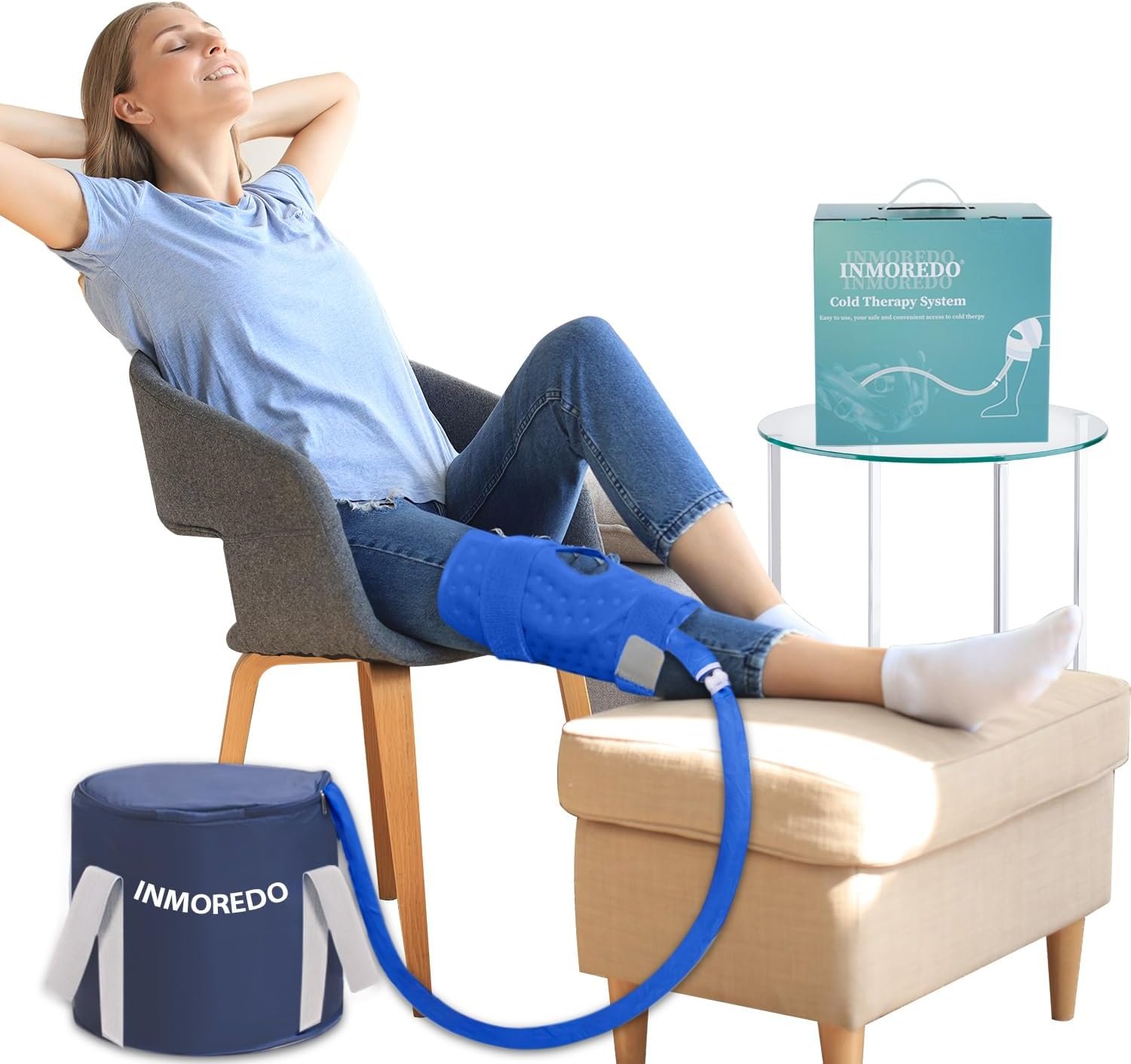 Inmoredo Cold Therapy Machine, Programable Ice Therapy Machine, for Knee Replacement, Post-Surgery Recovery, ACL, Pain Relief, for Sports Injuries, Sprains, Reduce Swelling, Knee Pad