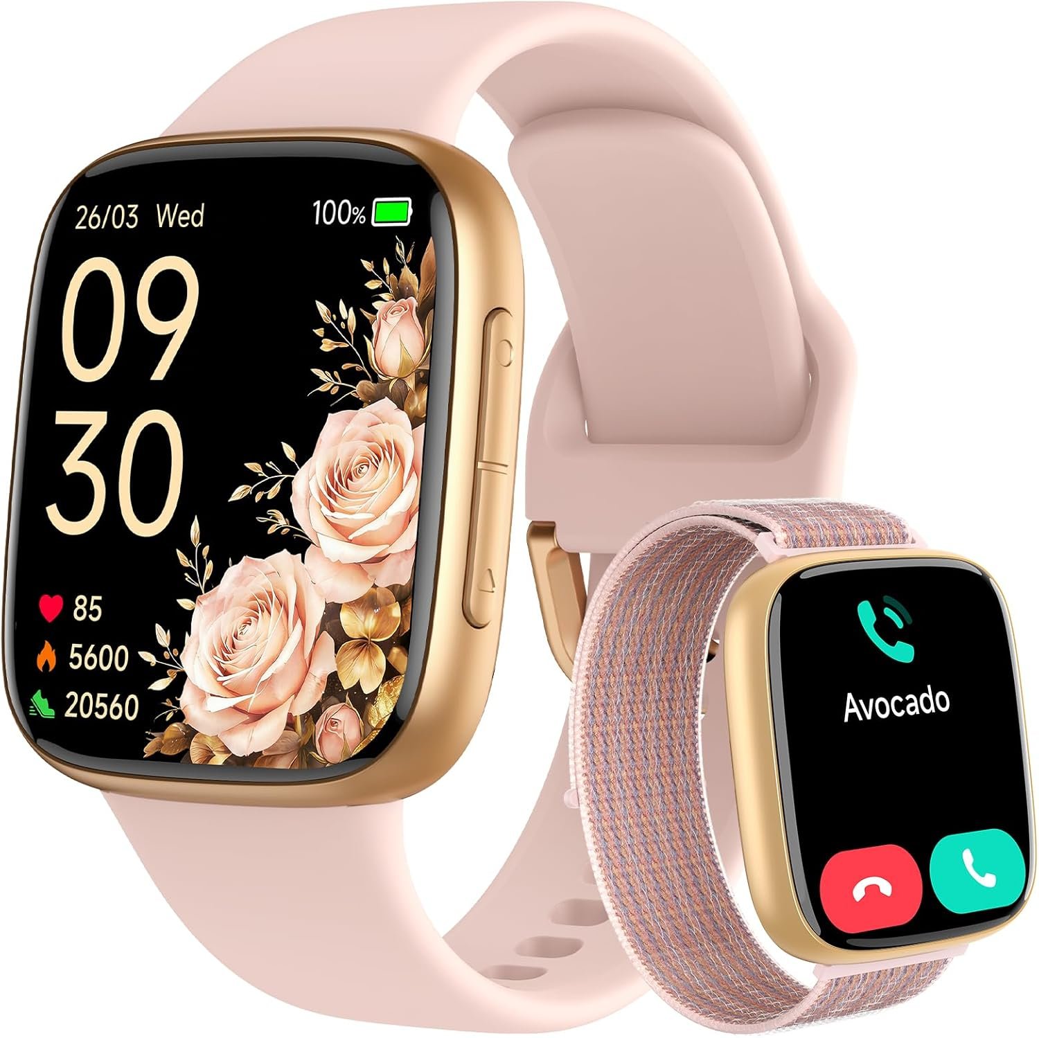 Smart Watch for Women, Answer/Make Call, 1.85″ AMOLED Always-On Display Screen Smartwatch for iPhone & Android, 3ATM Waterproof Fitness Tracker with Heart Rate/Sleep/SpO2 Monitor, 100+ Sport Modes