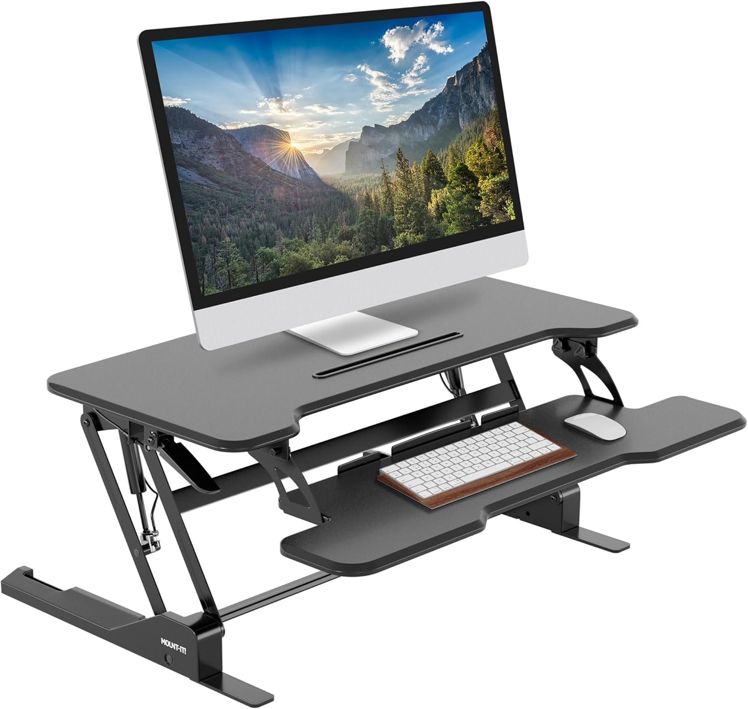 Mount-It! 38 Inch Standing Desk Converter – Gas Spring Sit Stand Desk Riser for Dual Monitors – Height Adjustable Desktop Workstation with Keyboard Tray – Black