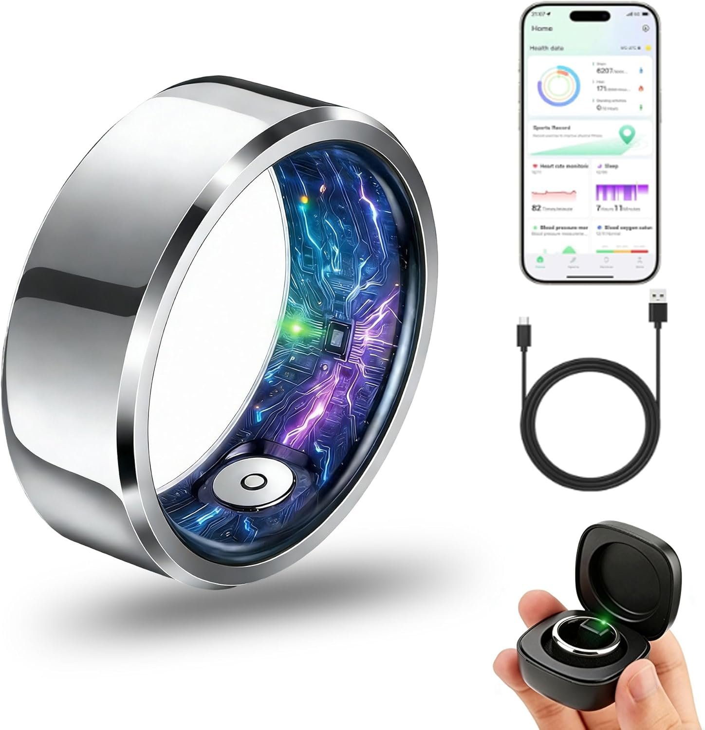 Smart Ring for Women & Men, Health & Fitness Tracker with Heart Rate/Sleep Monitoring/Blood Pressure,5ATM Waterproof,Activity Trackers with Free App,Stylish Fitness Ring Birthday Gift(Size 10, Silver)