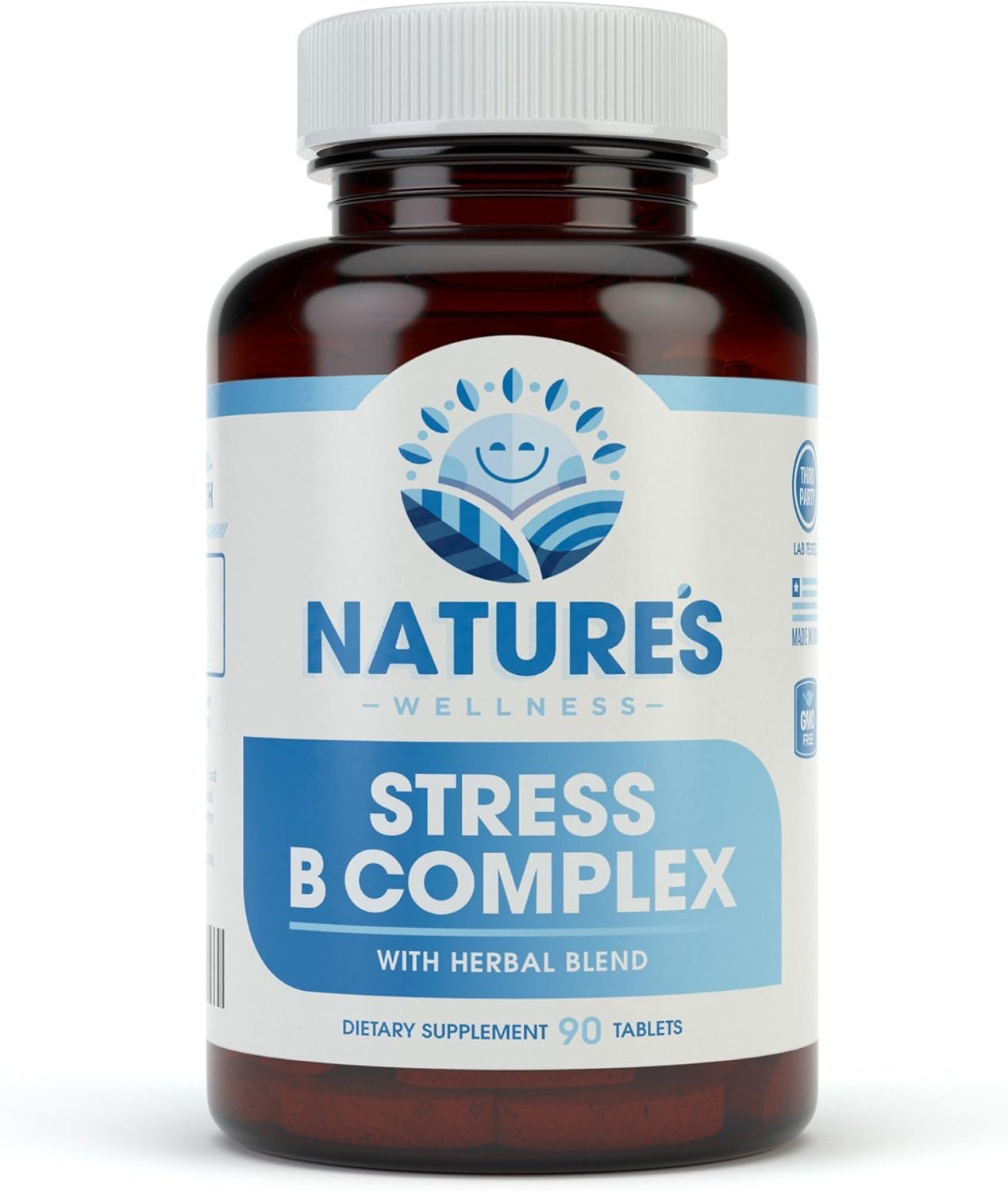 Natures Wellness Vitamin B Complex Stress Relief | All Natural Mood Enhancer and Stress Support Supplement | Stress B Complex with Herbal Extract Blend Plus Vitamin C, PABA, and Choline