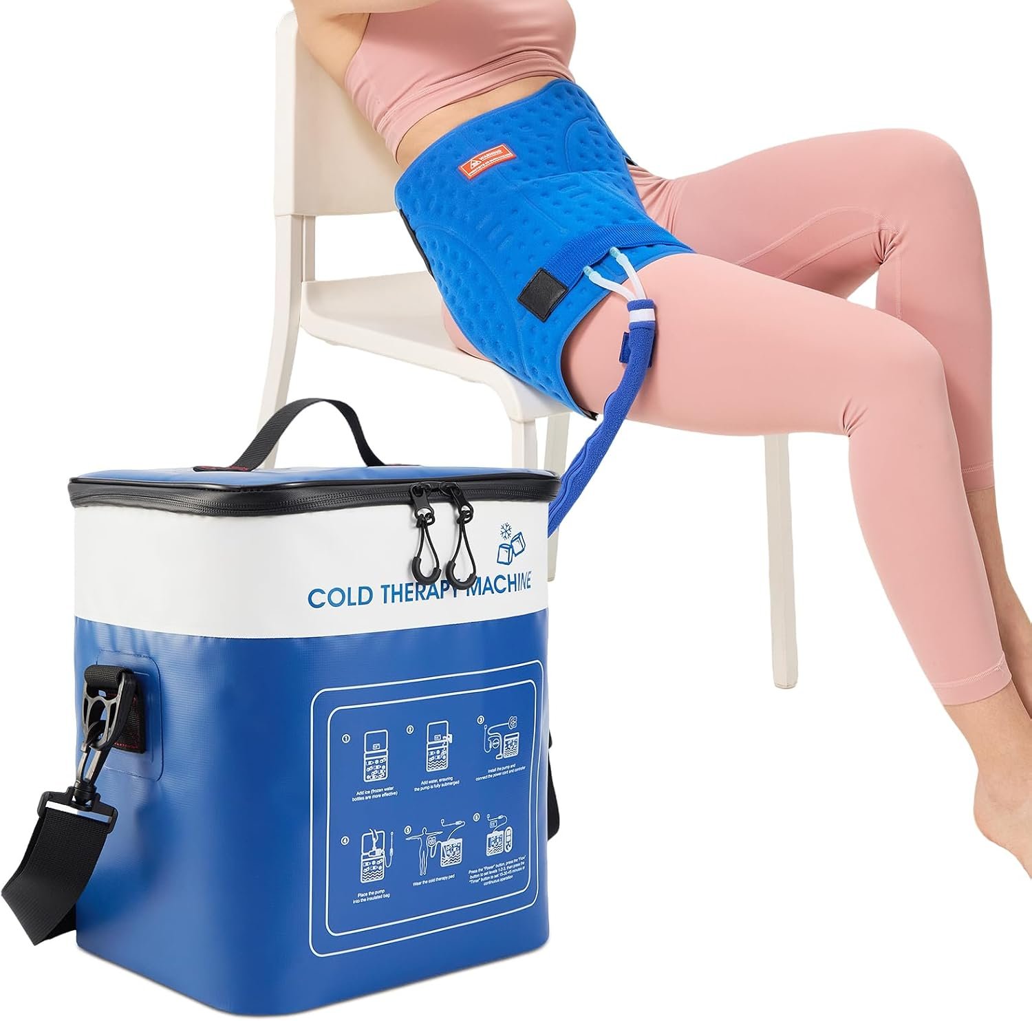 Cold Therapy Machine for Hip, Ice Machine Pain Relief for Post Surgery Recovery with Timer Temp Cryotherapy Leak-Proof Hip Pad 3 Adjustable Straps, Quiet Pump, Pressure Regulator for Sports Injuries