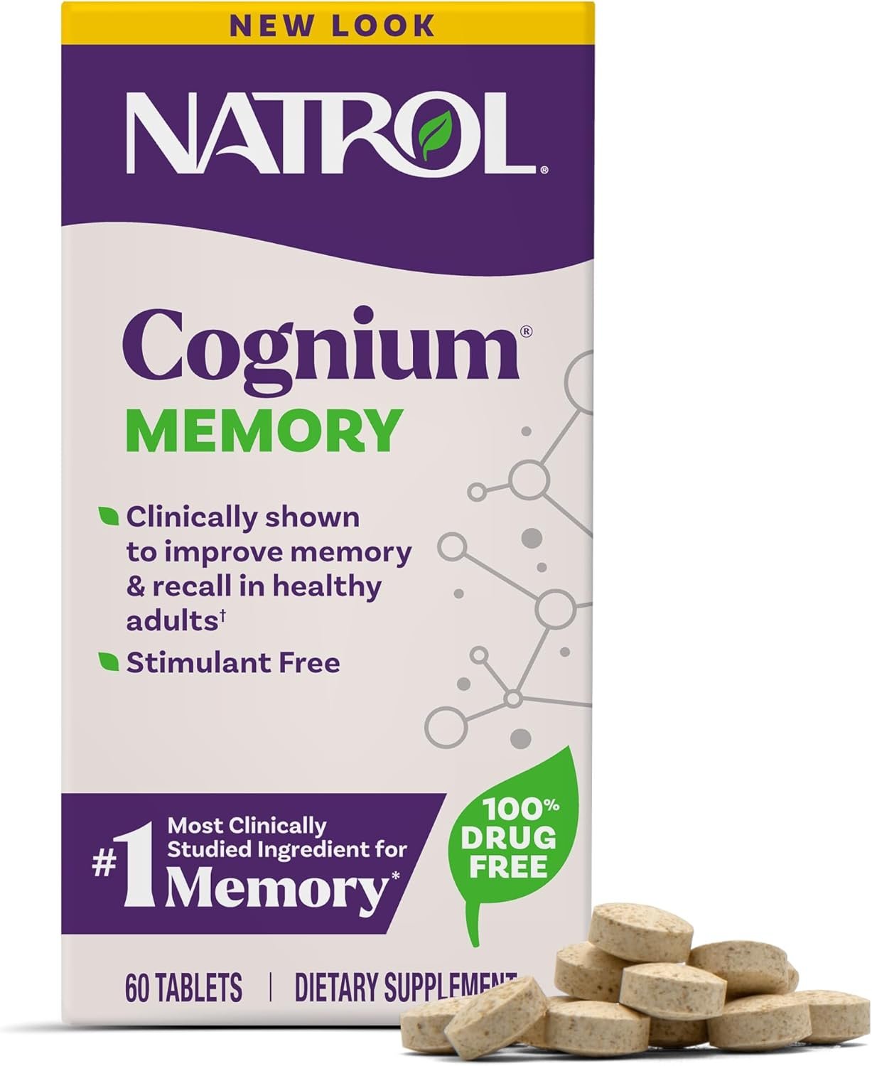 Natrol Cognium Memory, Brain Health Supplements for Adults, Brain Memory Supplements, Enhances Mental Agility in Healthy Adults, 60 Tablets, Up to a 30 Day Supply