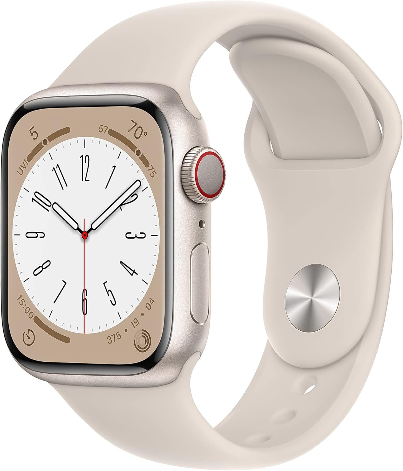 Apple Watch Series 8 [GPS + Cellular, 41mm] Starlight Aluminum Case with Starlight Sport Band, M/L (Renewed)