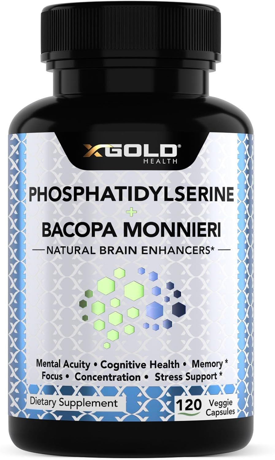 PhosphatidylSerine & Bacopa Monnieri 800 mg 2 in 1 Supplement – Natural Brain Enhancer/Nootropic for Enhanced Focus and Concentration, Memory Support, & Cognitive Function – 120 Vegetarian Capsules
