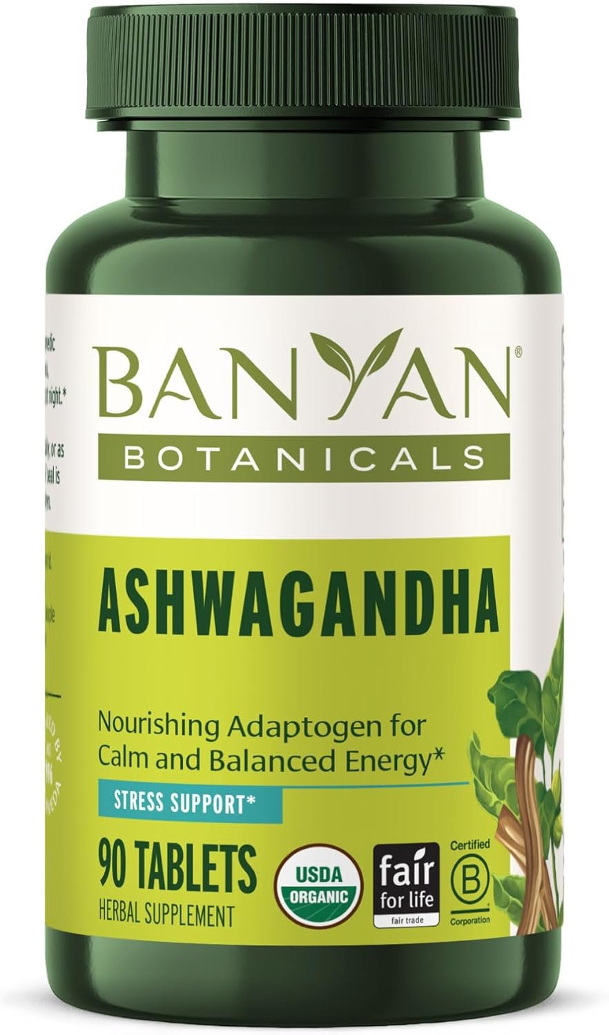 Banyan Botanicals Organic Ashwagandha – 1000mg per Serving – Cortisol Manager & Stress Relief Supplement – Adrenal Support for Mood, Restful Sleep & Muscle Recovery – 90 Tablets – Non-GMO, Vegan