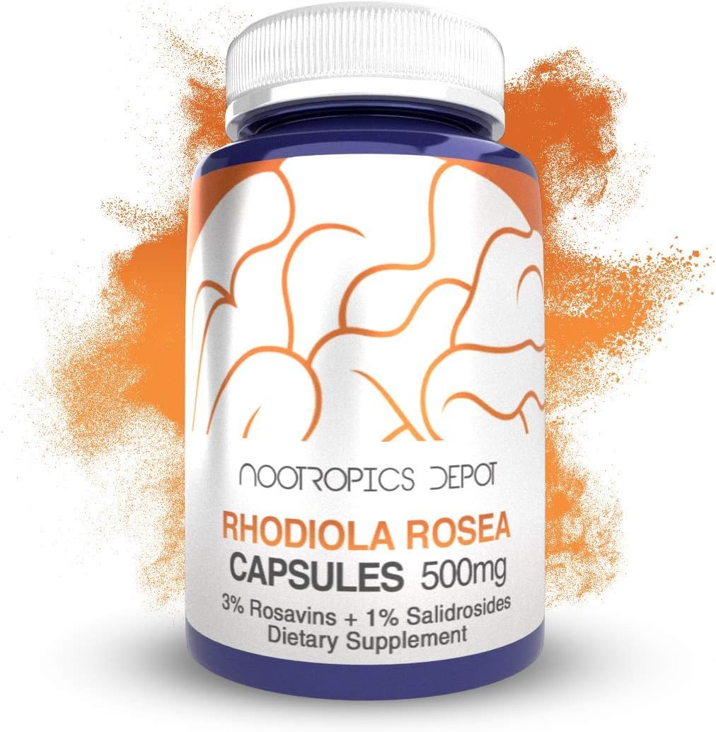 Nootropics Depot Rhodiola Rosea Capsules | 500mg | 3% Rosavins | 60 Count | Adaptogen Herb | Ayurvedic Supplement | Supports Healthy Stress Levels* | Promotes Brain Health