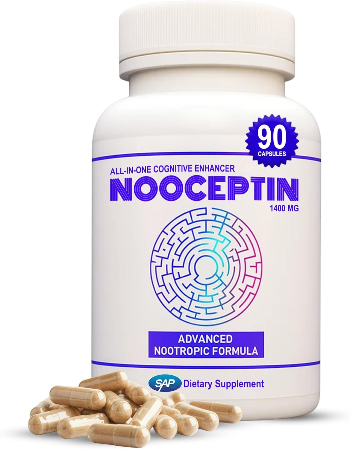 All-in-One Cognitive Enhancer – Full Spectrum Nootropic Brain Support Supplement with Advanced Formula to Boost Productivity, Mental Clarity, Calm Focus, and Performance – 90 Capsules