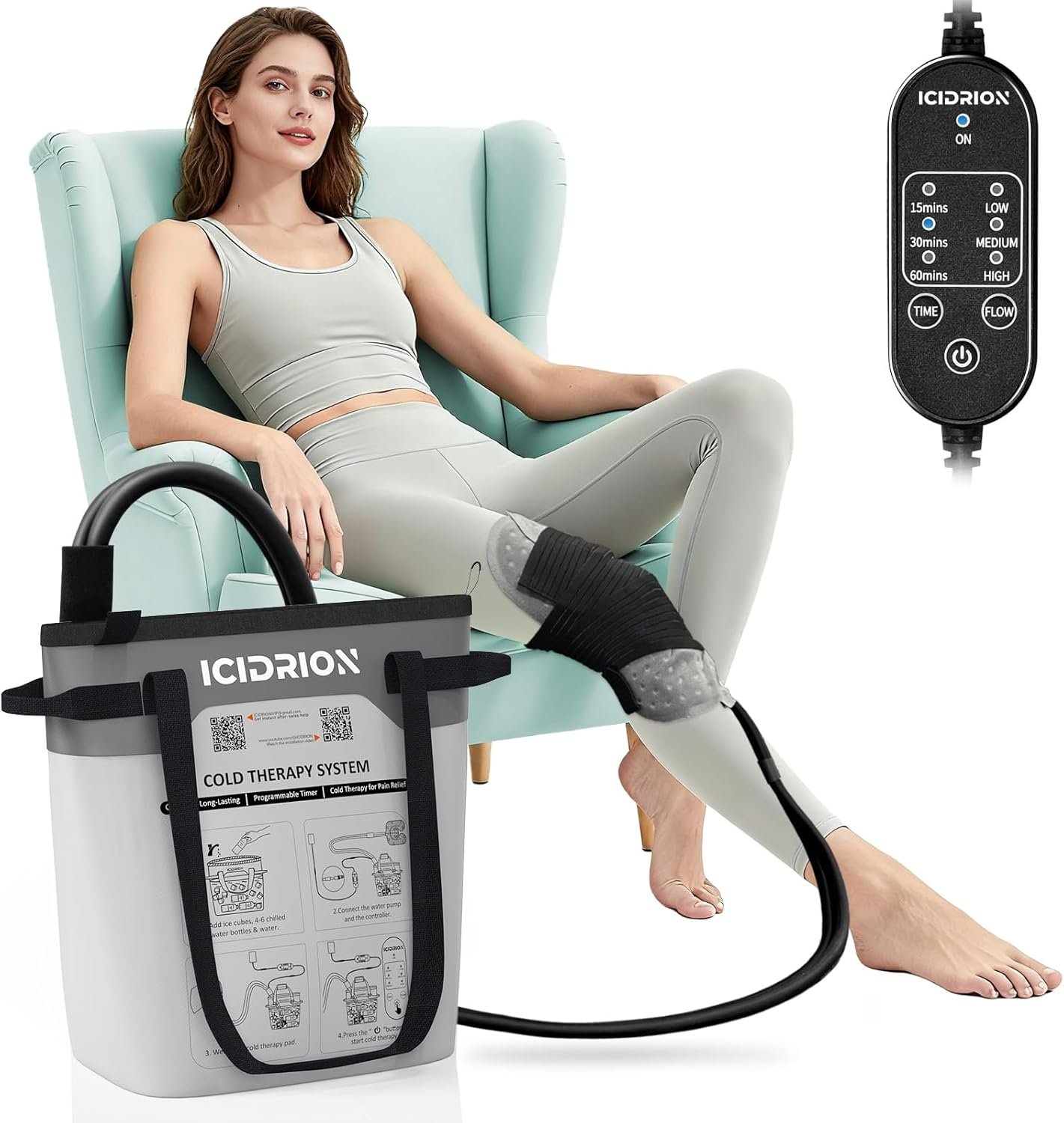 Cold Therapy Machine, Programmable Ice Machine for Knee After Surgery, Portable Knee Replacement Recovery System, Cryotherapy Pain Relief w/Compression Pad