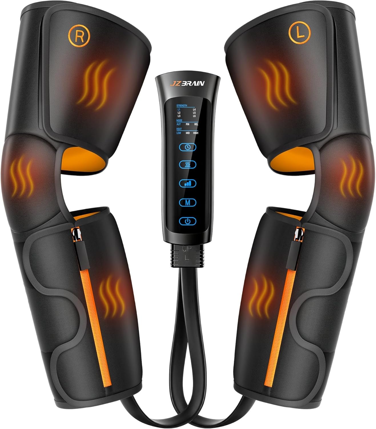 Air Compression Leg Massager with Heat : Calf, Knees & Thigh Recovery Compression System for Pain Relief & Circulation – Sequential Massager with 3 Heat,3 Modes & 6 Intensities for Daily Use