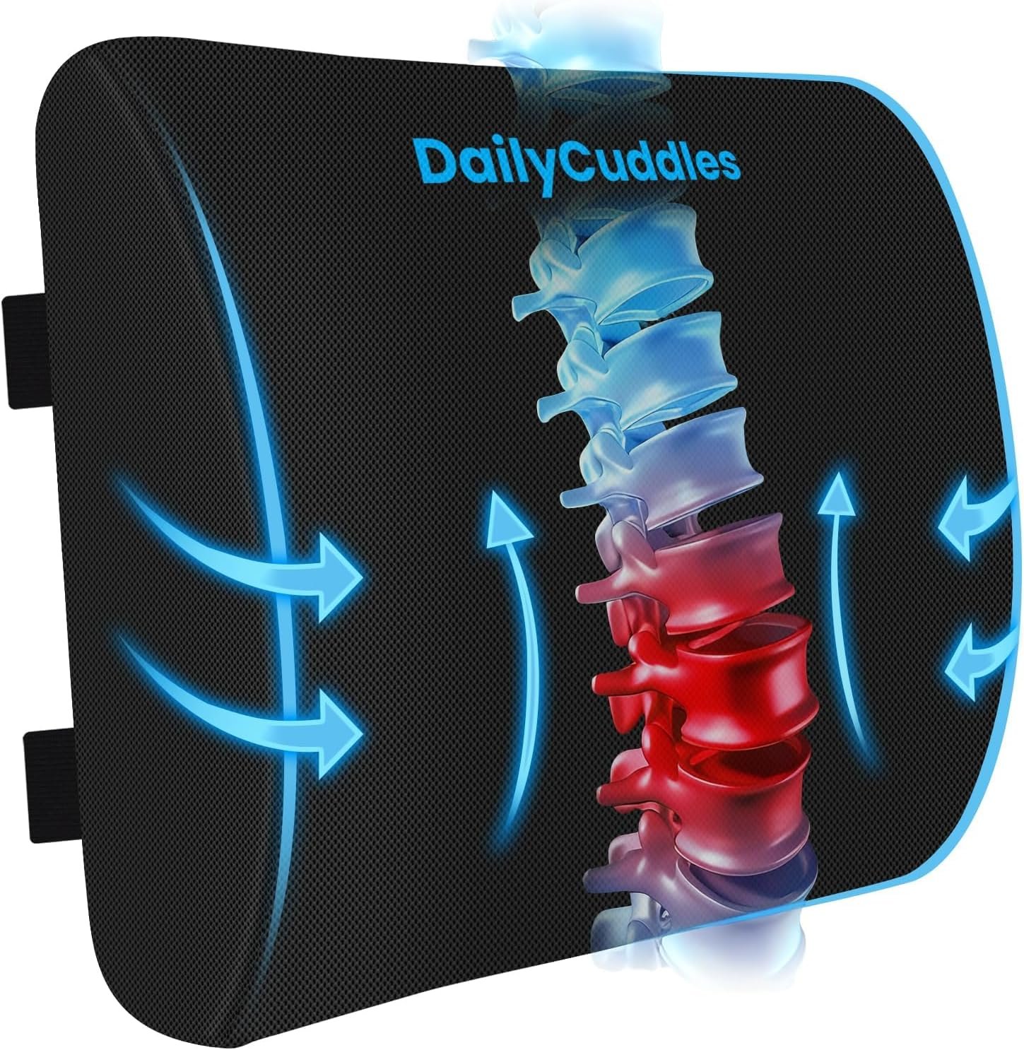 Lumbar Support Pillow for Office Chair Back Support – Memory Foam Lumbar Pillow for Car or Gaming Chair, Ergonomic Back Cushion with Adjustable Strap for Long-Hour Sitting (Black)
