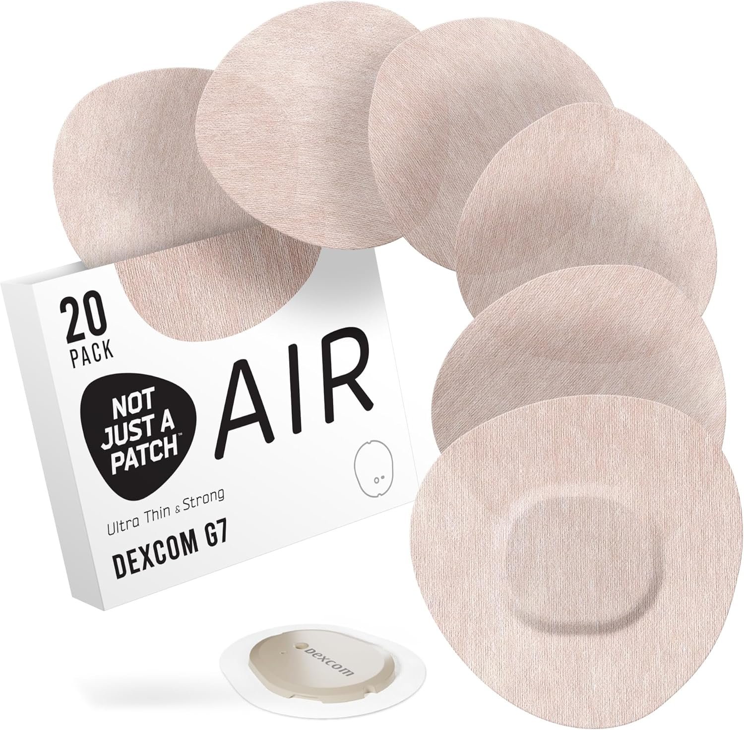 Not Just A Patch Air Dexcom G7 Adhesive Patches (20 Pack) – Stelo CGM & Dexcom G7 Over Patches with Ultra-Hold Durable Sensor Covers – Beige