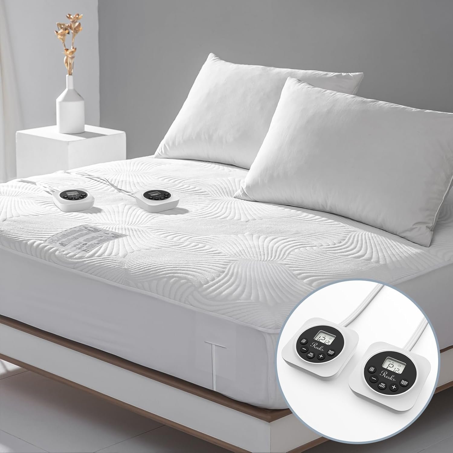 King Size Electric Heated Mattress Pad – Bed Warmer with Memory & Preheat Functions, 12 Heat Settings Dual Control for 1-12 Hours Auto Off, Lighted Button