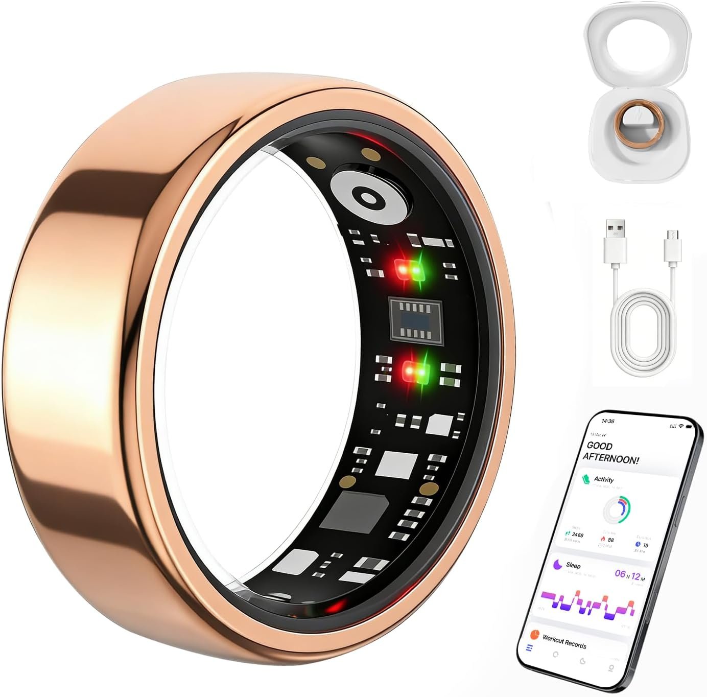 Smart Ring for Women Men, Health Fitness Ring Gen 3 with Free App No Subscription Fee, Stress & Sleep Monitor, Heart Rate & Step Tracker, IP68 Waterproof, Android/iOS Compatible (Rosegold,9)