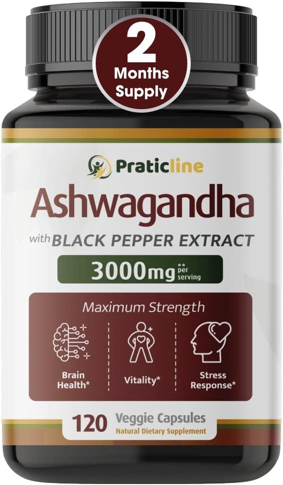Ashwagandha Capsules 3,000 mg – 120 Vegan Cap Made with Organic Ashwagandha Powder and Root Extract. Gluten Free. Made in USA