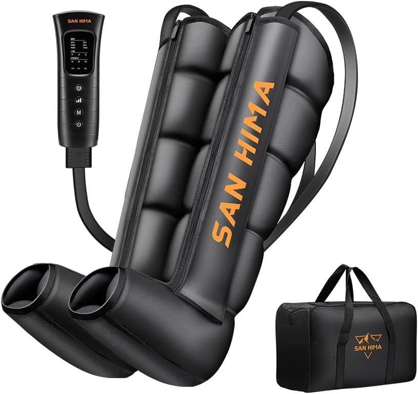 SAN HIMA Air Compression Leg Massager – Sequential Full Leg Compression Boots for Circulation & Pain Relief | 6 Modes 6 Intensity Recovery Boots for Athletes – Feet, Calves & Thighs (Large)
