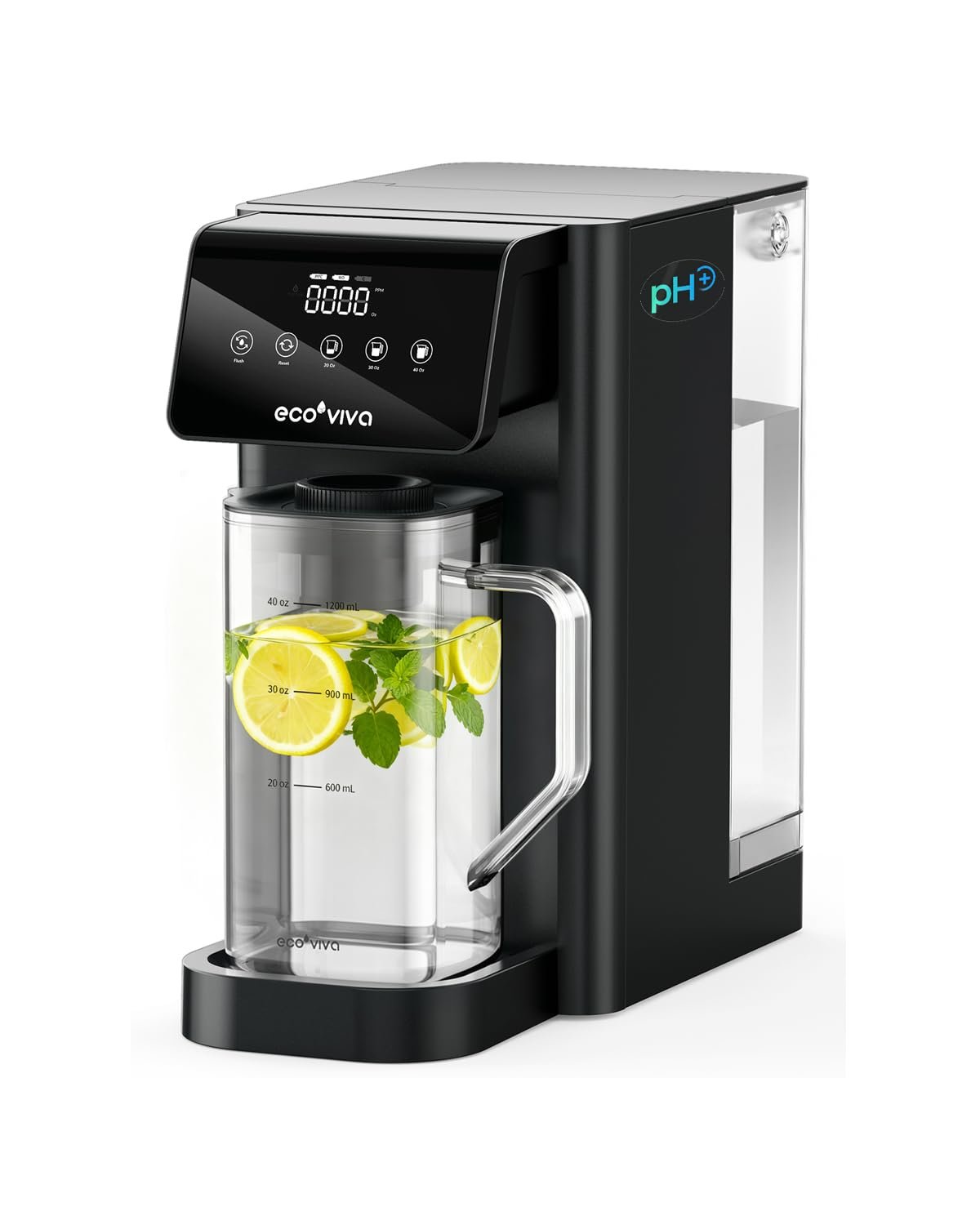 Ecoviva Mate 5 Countertop Reverse Osmosis Water Filter, 8-Stage RO Water Filtration System with 40 oz Water Pitcher, Alkaline Mineralization pH+, Compact Design, BPA-Free, Black