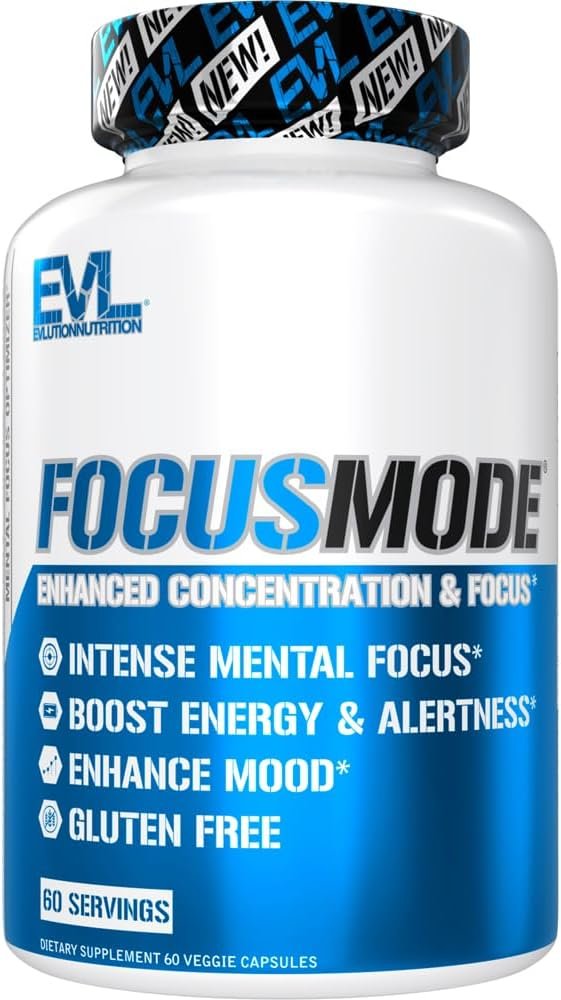 Evlution Nutrition Mental Energy and Focus Supplement for Adults – Nootropics Brain Support Supplement with Caffeine L Theanine Alpha GPC and L-Tyrosine – Focus Pills for Sustained Peak Performance