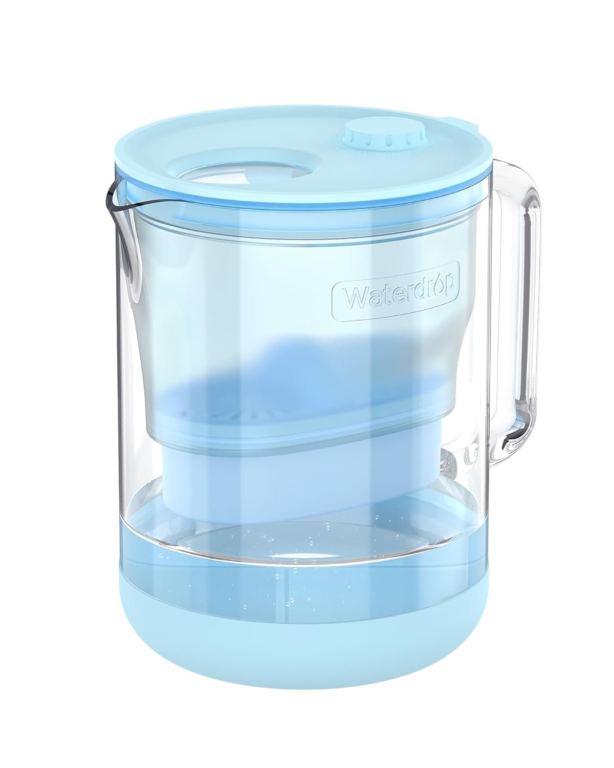 Waterdrop PT-72B-A Glass Alkaline Water Filter Pitcher, 7-Cup, Eco-Friendly, Enhances Alkaline Water, for Home & Office, Reduces PFOA/PFOS, Chlorine, Cadmium, Copper & Mercury, Blue