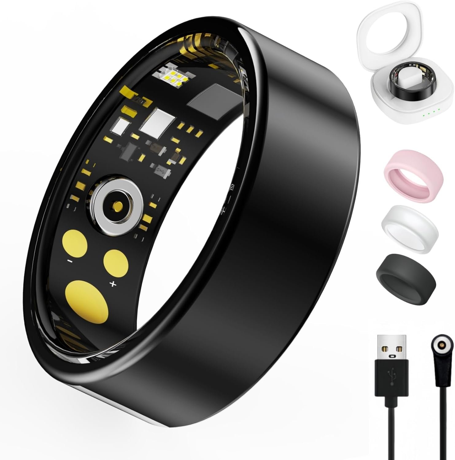 Smart Ring for Women Men, Health Tracker with Heart Rate/Blood Oxygen/Blood Pressure/Sleep Monitoring/Step Counting, IP68 Waterproof Fitness Ring, No App Fees for iPhone & Android (Black, 10#)