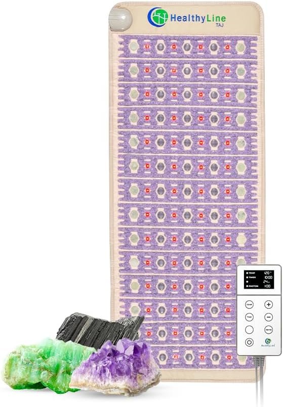 РЕМF Advanced Far Infrared Heating Pad – Professional Biomat for Pain Relief and Healing – Pulsed Electromagnetic Field Therapy – Full Body Mat with Red Lights, Amethyst, Tourmaline and Jade – 60 x 24