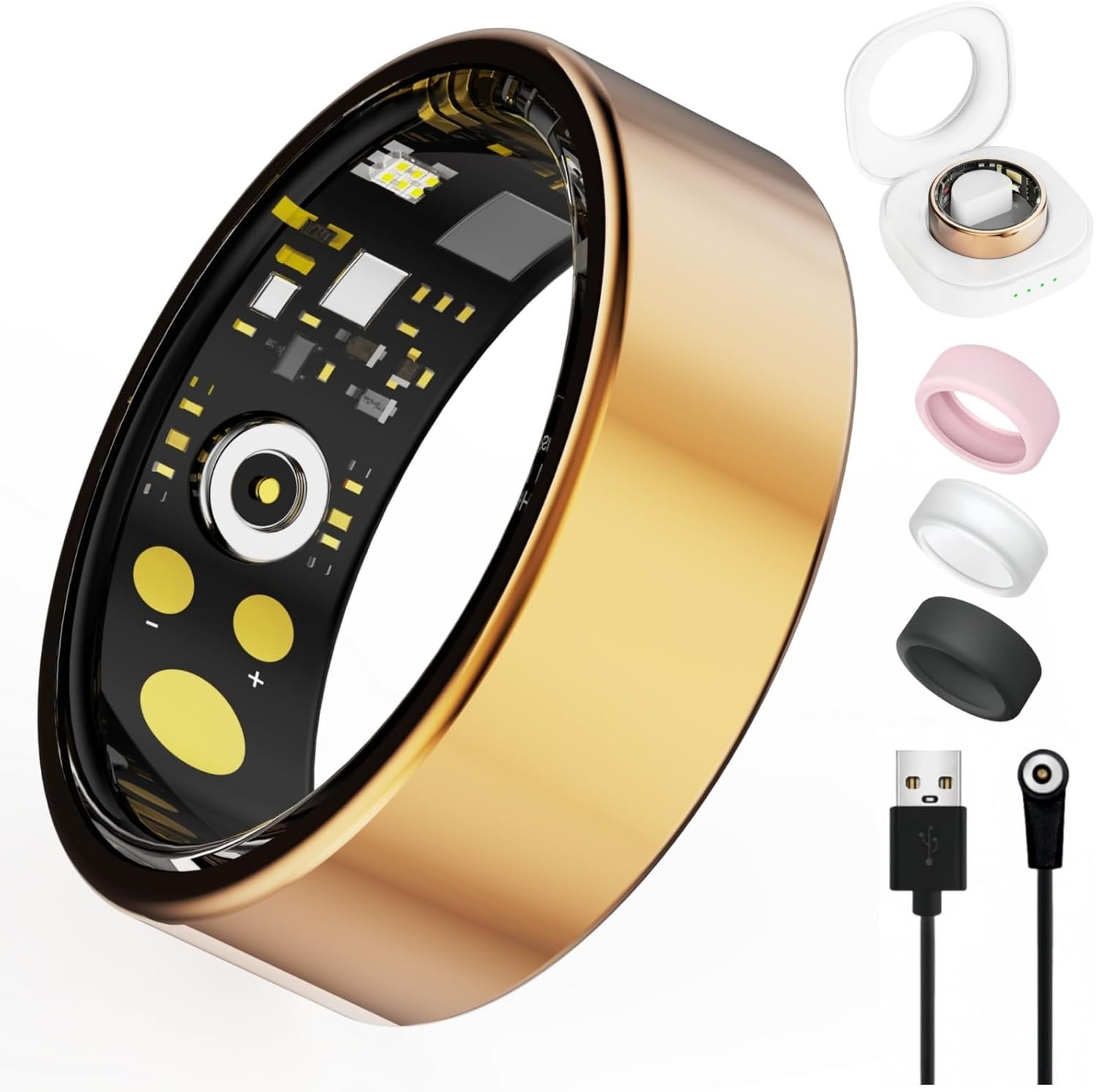 Smart Ring For Women Men, Health Tracker with Heart Rate/Blood Oxygen/Blood Pressure/Sleep Monitor/Step Counting, IP68 Waterproof Fitness ring, No App Fees for iPhone & Android (Rose Gold, 8#)