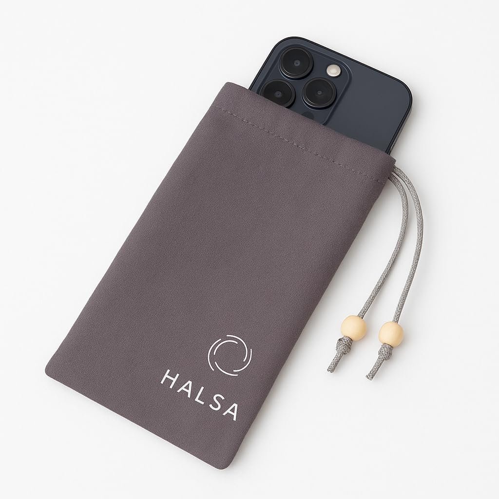 Halsa EMF Shield Sleeve for Cell Phone – Signal Blocking Anti-EMP Pouch – Smartphone Protection Case Against Radiation, EMF, 5G, RFID – Grey – 4×8 Inch Fits Most Phones
