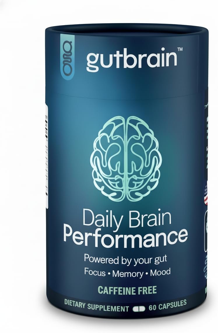 GutBrain Brain Supplement for Memory and Focus with Probiotics, Advanced 2 in 1 Nootropic Brain Support for Mental Clarity, Caffeine Free Doctor Formulated Supplement, 60 Capsules