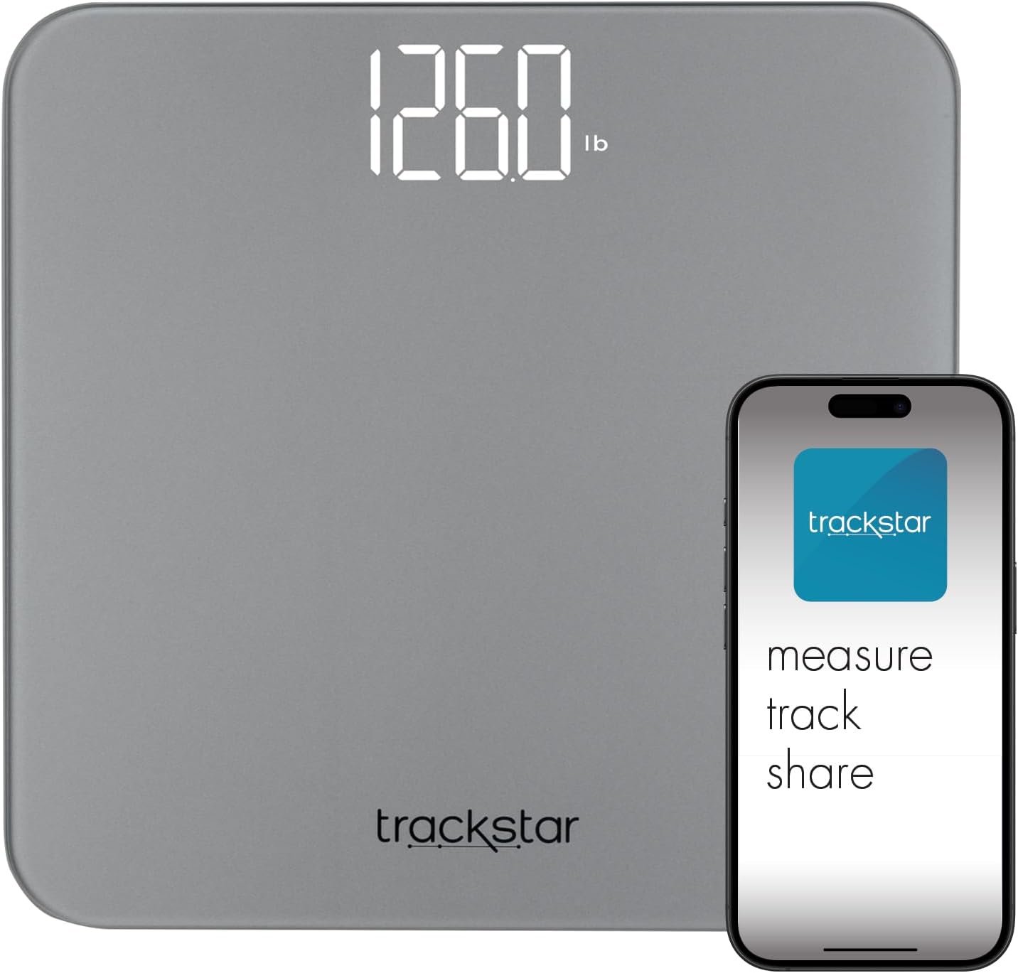 Trackstar Digital Weight Scale | 440 lb Weight Capacity | Trackstar Monitoring App | Bluetooth iOS & Android Compatible | Measure, Track, and Share Results