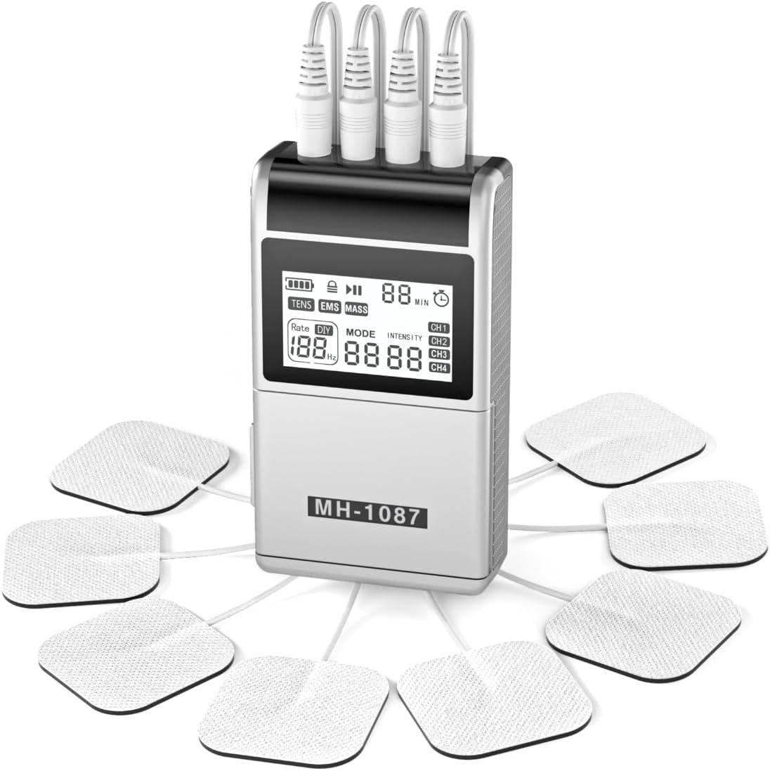 TENS EMS Muscle Stimulator Unit, FDA Cleared 48 Modes 4 Outputs with 16 Electrode Pads (2″x2″) for Pain Relief in Shoulder, Neck, Back & Sciatica, Electronic Pulse Massager for Physical Therapy