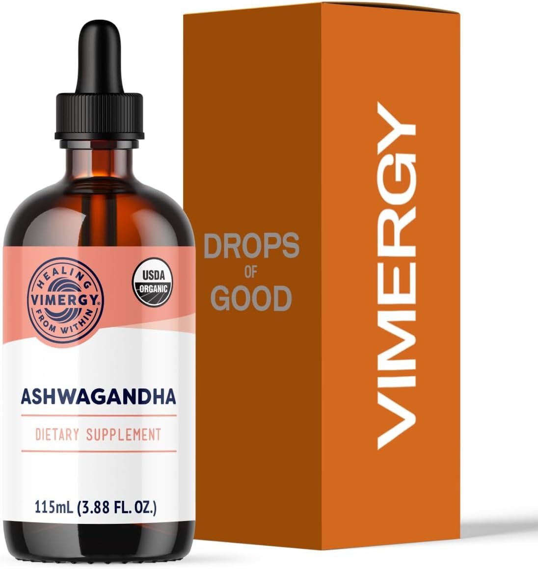 Vimergy USDA Organic Ashwagandha Liquid Extract – 57 2mL (2 Droppers or 48-54 Drops) Servings (220mg Extract per Serving). Stress Adaptogen, Cognitive & Sleep Support. Alcohol-Free, Non-GMO (115 mL)