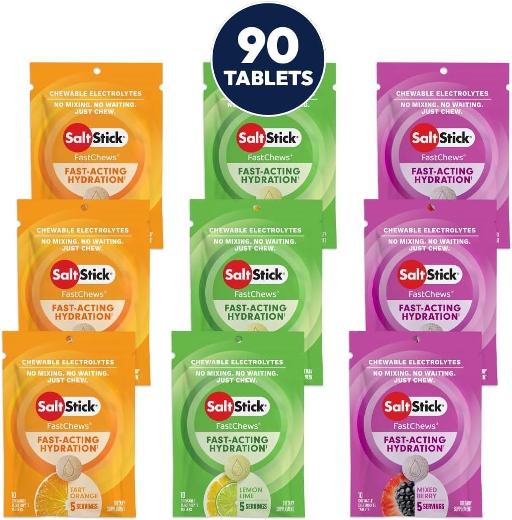 SaltStick Electrolyte FastChews – 90 Count Best Sellers Variety Pack of Resealable Chewable Electrolyte Tablets for Hydration, Salt Tabs