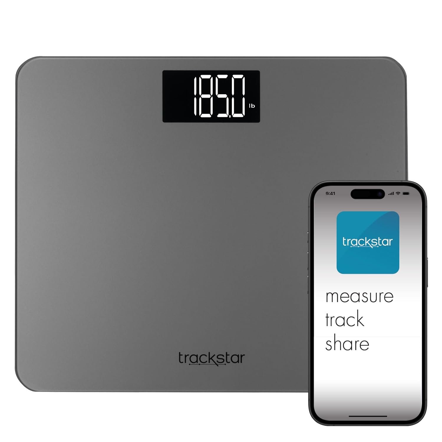 trackstar Wide-Platform Silver Digital Weight Scale | 550 lb Weight Capacity | trackstar Monitoring App | Bluetooth iOS & Android Compatible | Measure, Track, and Share Results