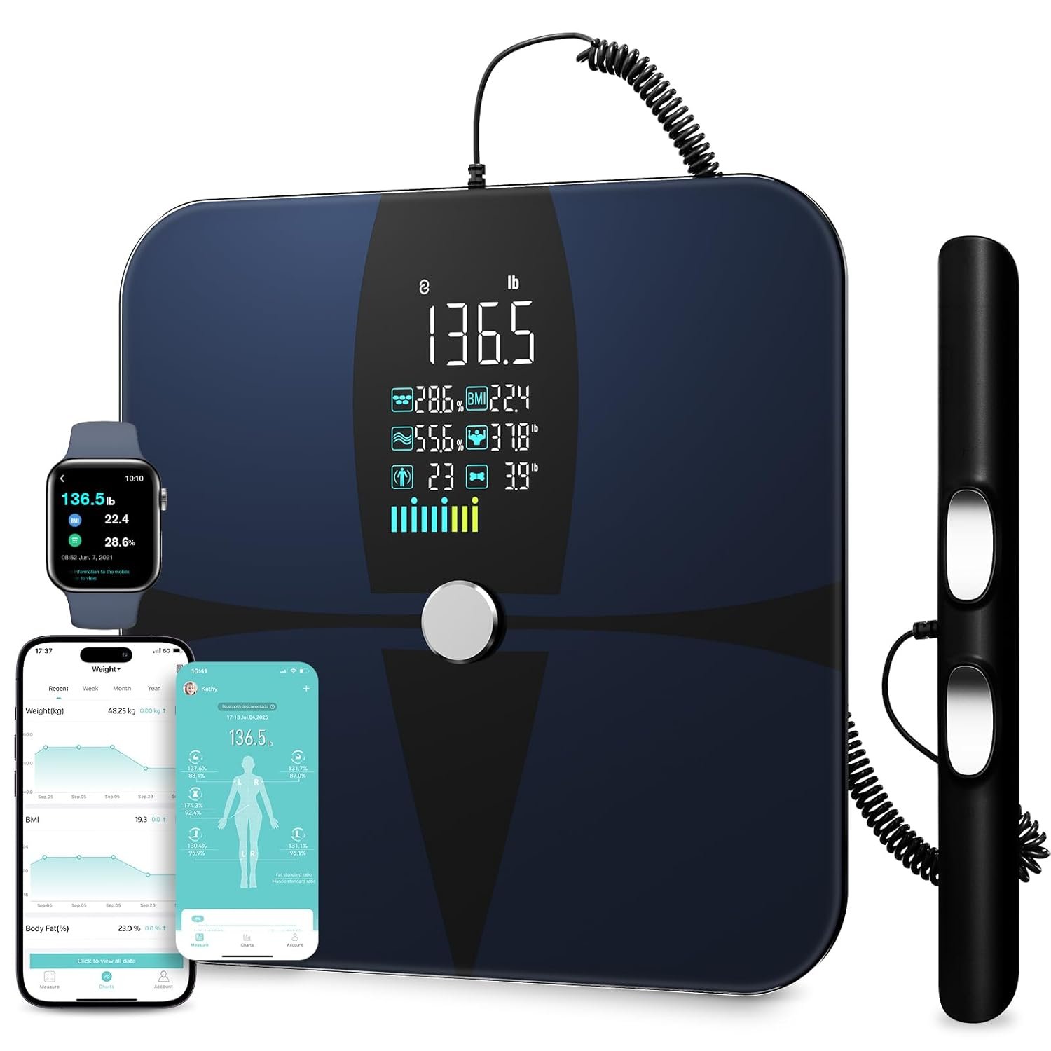Lepulse Body Composition Scale, 8 Electrode Bathroom Smart Scale with BMI, Body Fat, Muscle Mass, Scale for Body Weight and Fat with 20 Body Fat Scale, Large Color Display and Report (Black)