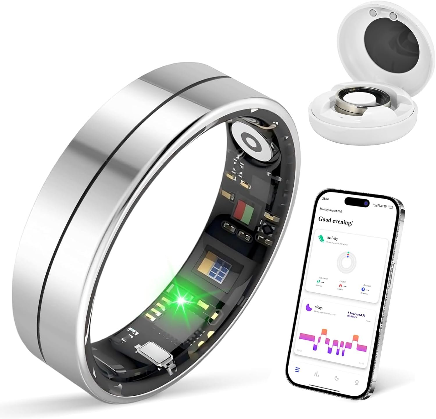 KppeX-X1 Smart Health Ring Kit-Nighttime Sleep Monitoring-Heart Rate-5ATM Waterproof Exercise Recording Fitness Tracker-No Subscription Fee Mixed#Steel Color (11#)