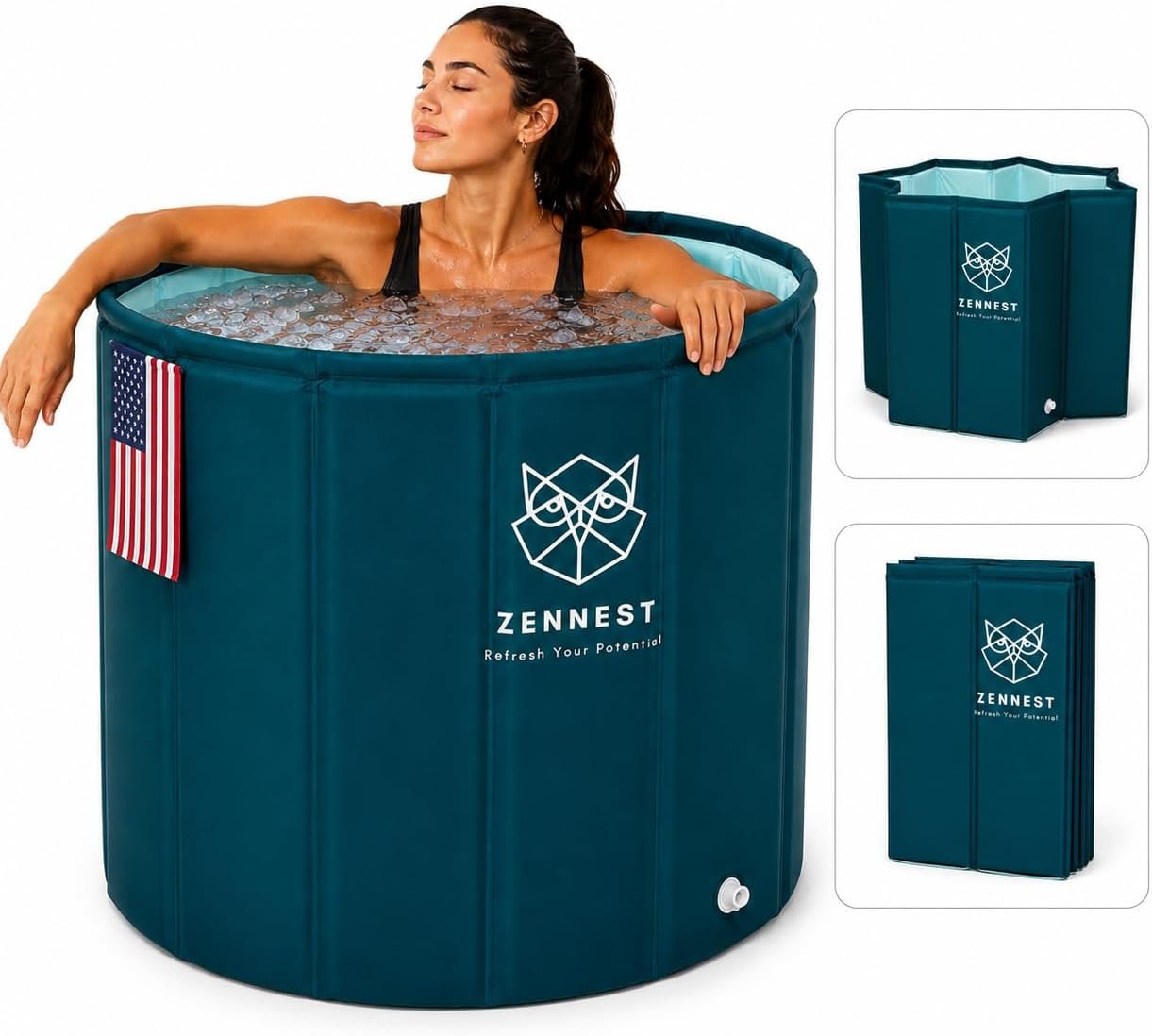 Foldable Portable Bathtub for Adults – American Design 2-in-1 Hot & Cold Plunge, 105-Gal Large Capacity Collapsible Bathtub Adult, 6-layer Insulated Portable Soaking tub – Space-saving Design