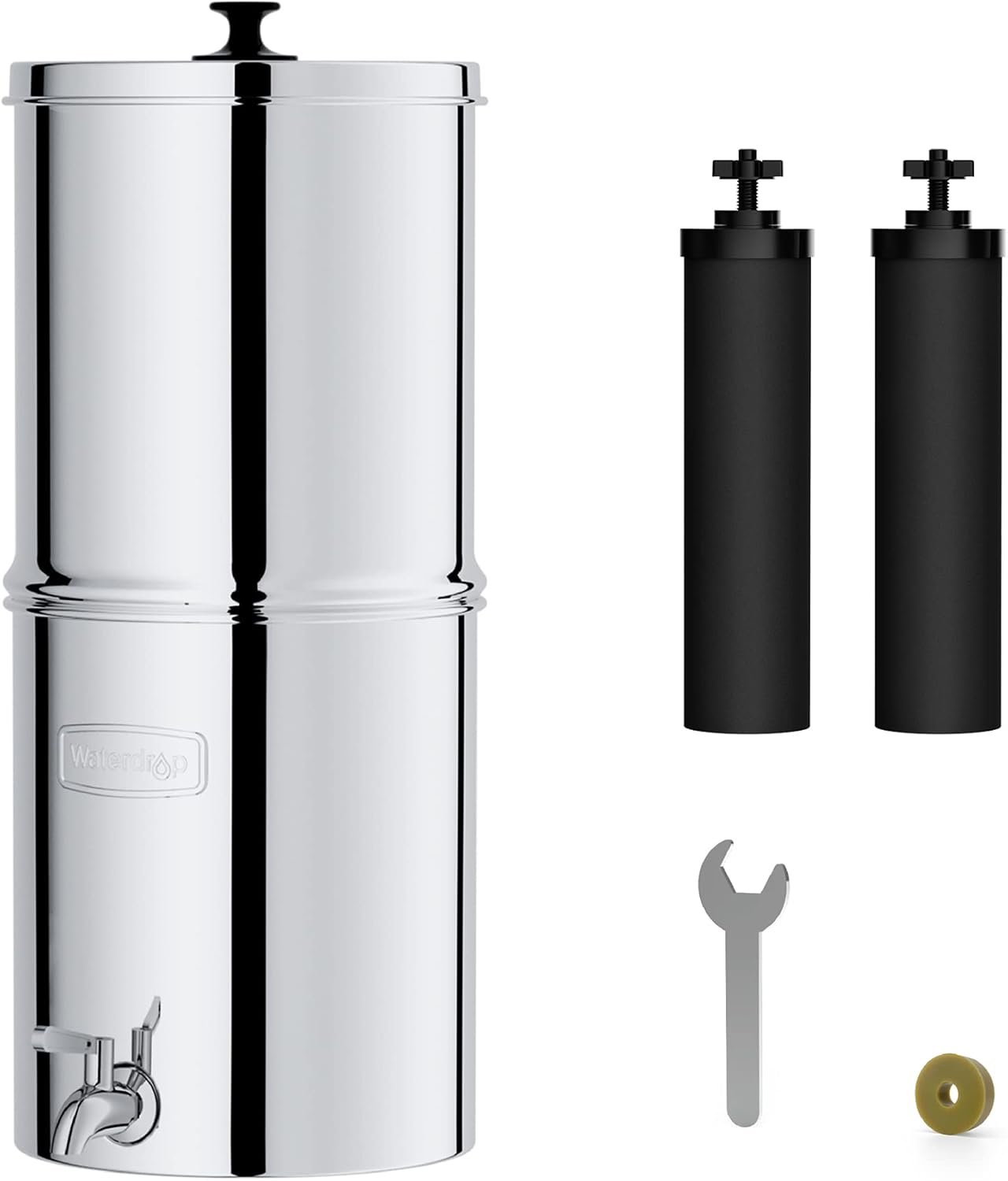 Waterdrop TK-A Gravity Water Filter System, NSF/ANSI 42&372 Standard, Reduces Lead and up to 98% of Chlorine, with 2 Black Carbon Filters and Metal Spigot for Home, Travel, 2.25G