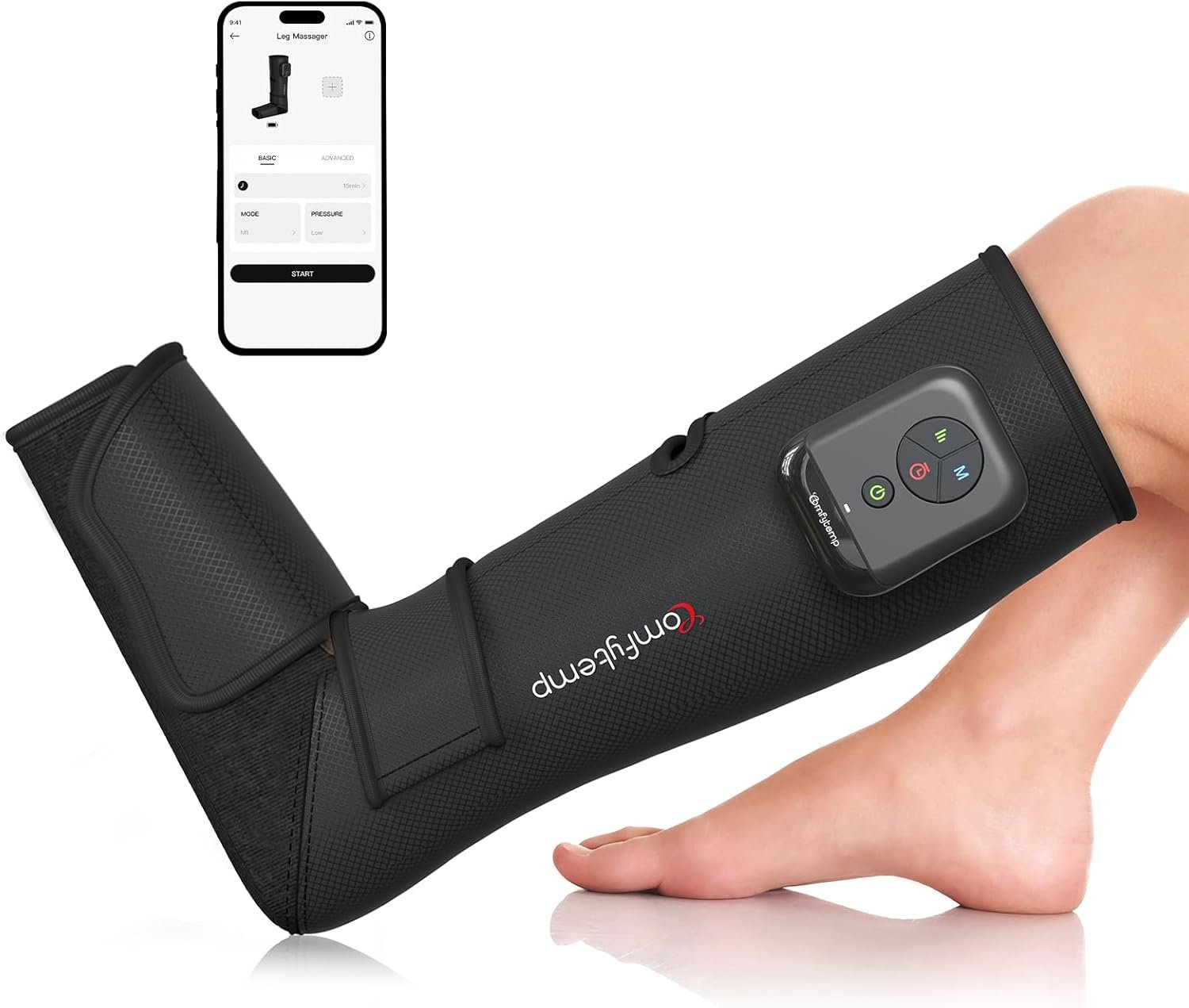 Comfytemp Cordless Air Compression Leg Massager for Circulation and Pain Relief FSA, Portable Foot and Calf Compression Boot for Swelling, HSA Eligible, Ideal for Mom Dad (1 Pack, Fits Calf 13″~19″)